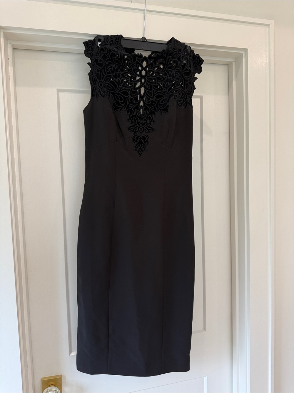 Karen Millen Black Midi Dress with Embroidered Lace Yoke